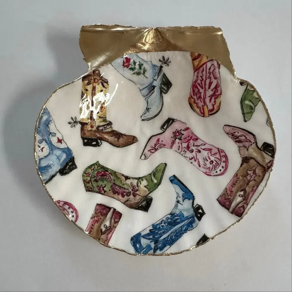 Cowboy Boot Shell Ring Dish Handmade Trinket Dish, Western Gift Country Girl